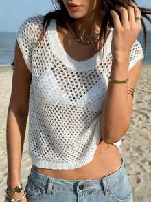 MORI 2026春夏新款女士白色圆领无袖亮片针织罩衫 - 白色 - 查看 6