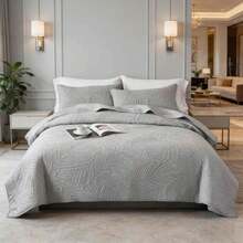 3 Pcs Bed Comforter Set,Queen Comforter Set,Edredones Para Cama Queen Size Quilt Bedding Set,Sky Blue Cozy Microfiber Quilt,Modern Geometric 3-Piece Set(1 Quilt+2 Pillow Shams) Queen/Full 90''X96'' Soft Skin-Friendly Lightweight Warm Breathable Fluffy Plush All-Season Holiday Bedding For Bedroom Home Living Room Dorm Decor - Grey - View 1