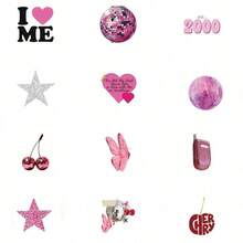 50pcs Pink Korean Wave Stickers, Y2K Stickers, Aesthetic Stickers, Pop Culture Stickers, Waterproof Vinyl Stickers, Aesthetic Notebook & Laptop Sticker Set, Skateboard Stickers, Water Bottle Stickers, Notebook Stickers - Pink - View 3