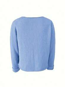 Solid Color Casual Pullover Sweater - Blue - View 4