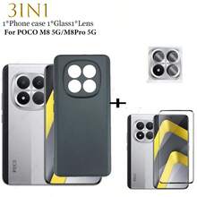 适用于 POCO M8 5G/Poco M8Pro 5G 的 TPU 硅胶软壳，防震时尚，磨砂防黄变，搭配 9H 硬度钢化玻璃屏幕保护膜，防刮花、防裂、无气泡，游戏专用，含镜头膜，3 片装超值套装，安装简便，屏幕保护必备，适用于日常、办公、居家使用。防水防摔，防刮花。 - 黑色 - 查看 7
