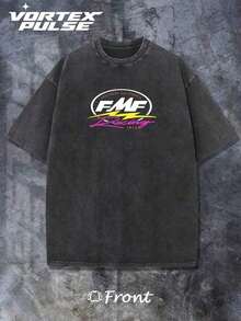 2026 Summer TopsDistressed And Washed Men's Short-Sleeved T-Shirt Double-Sided Print Fmf Racing Motorcycle 50 Years American Mfg Vintage Logo Graphic Tee S To 3Xl Vintage Casual Loose Fit Comfortable And Versatile MenswearLoose And Comfortableshirt - 黑色 - 查看 2