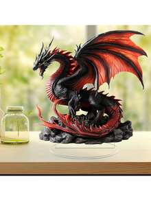 2D Acrylic Sculpture Ornament, Featuring Fantasy-Themed Dragon Designs, Including Dark Red, Glowing Blue, And Pink Crystal Ball Styles, With HD Printed Details, Serving As A Decorative Desktop Or Shelf Display. - Black - View 5
