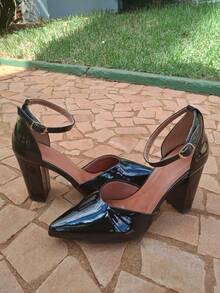 Calçados Feminino Flor de Romã Scarpin social festa Luxo Salto Bloco Preto - Preto - Visão 2