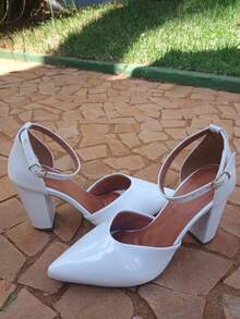 Calçados Feminino Flor de Romã Scarpin social festa Luxo Salto Bloco Branco - Branco - Visão 2