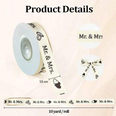 Satin Ribbon With "Bride & Groom" Print, Fine Ribbon For Wedding, Engagement, Gift Wrapping, Handmade Crafts, Wedding Invitations, Wedding Reception Table Decor, Hair Accessories, Bouquets, Party Favors