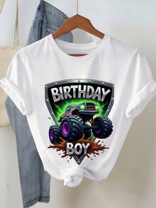Birthday Boy Monster Truck Are My Jam Bday Party Kids Boys T-Shirt - Trắng 4 - Xem 2