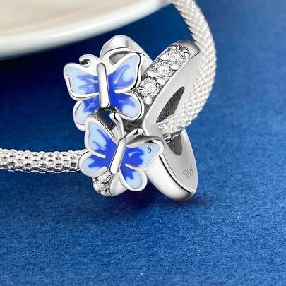 1pc 925 Sterling Silver Heart & Butterfly Beaded Bracelet, DIY Jewelry Making, Daily Accessory For Women & Girls