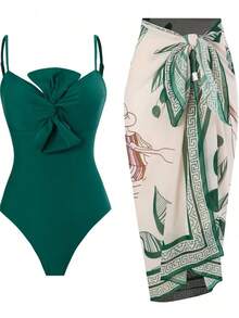 European And American New Style Floral One-Piece French Retro Sexy Strap Dress Wrap Salon Sunscreen Swimsuit Two-Piece Set - Women's Fashion Swimwear High-Quality Women's Swimsuit Suitable For Summer Vacation And Tropical Vacation - [多色] - 查看 2