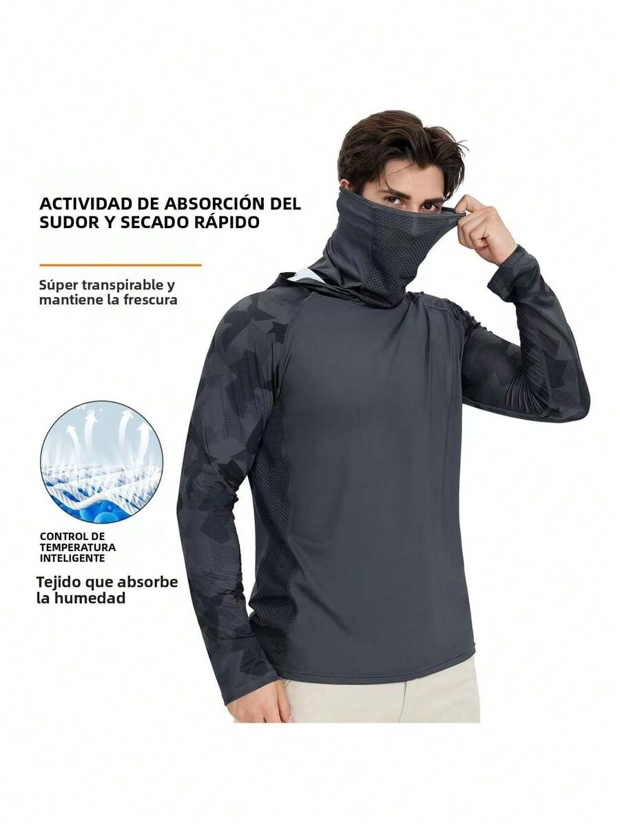Chaqueta Solar Transpirable Secado Rápido Cubre rostro Pesca Ciclismo Exterior - Gris Oscuro - Ver 1