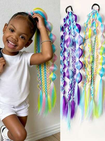 Handgjorda bubbelflätor i blandade färger - Hårförlängningar i semesterstil för barn, mångsidiga för alla hårtyper 1 st