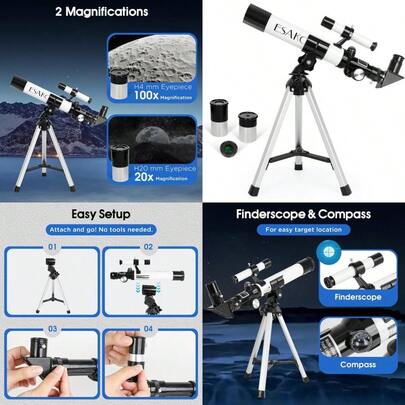 Telescope For 100x Magnification Telescope With Two Eyepieces Finder Scope Tabletop Tripod Educational GiftChildren's Joyful Games, Essential Toys
