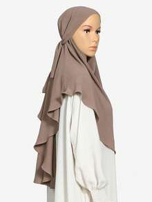 1pc Women's Long Prayer Dress Muslim Hijab With Tie, Convenient Daily Tie-Up Muslim Headscarf, Ready-To-Wear Hijab Scarf - Multicolor - View 4