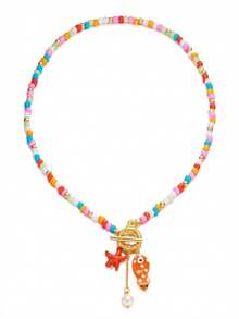 1pc Bohemian Unique & Fun Ceramic Fish, Starfish, Tassel, Faux Pearl, Turquoise Bead OT Clasp Necklace, Great Gift Choice For Friends And Family, Summer New Arrival - Multicolor - View 6