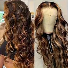 CEXXY Human Hair Wig With Natural Wave Shape, Honey Blonde Highlights, S4/27, Human Hair, 13x6, Lace Front Wig, 200% High Density, Brazilian Human Hair, Silky Smooth, Heat And Temperature Resistant - S4/27 - 查看 1