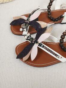 1 Pair Fashionable Sparkling Rhinestone Dragonfly Decor Beaded Thong Sandals - Chocolate Brown - View 7