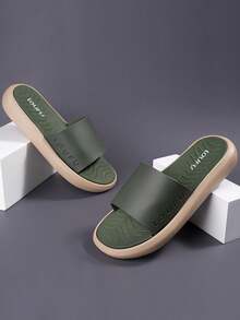 Sandalias de diapositivas con estampado de letras resistentes al desgaste y antideslizantes para hombre, pantuflas de moda para playa/oficina/hogar - Verde - Ver 4