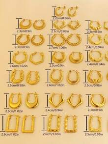 20 Pairs Random Style Simple 304 Stainless Steel Gold U-Shaped & Round Hydraulic Earrings, Suitable For Daily Wear And Parties (Random Delivery) - Multicolor - View 3