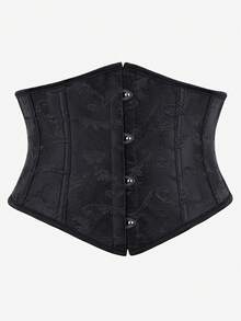 Cinturón de corset de estilo gótico negro con estampado floral jacquard para mujer - Negro - Ver 1