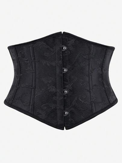 Black Gothic Style Floral Jacquard Underbust Waist Cincher Belt For Women