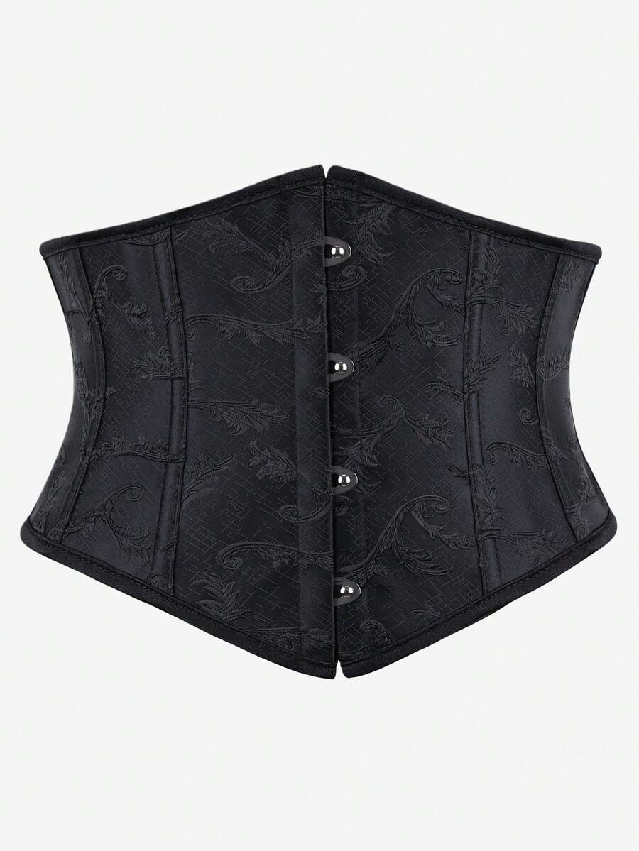 Cinturón de corset de estilo gótico negro con estampado floral jacquard para mujer - Negro - Ver 1