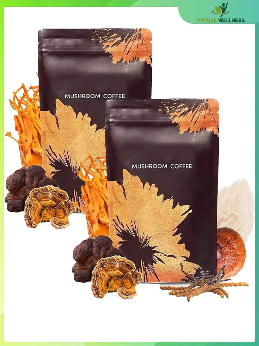 Mushroom Coffee USDA Organic With 6 Adaptogenic Mushrooms And MCT Oil, USA Grown Instant Coffee For Better Energy, Focus, Digestion, Immunity With Turkey Tail, Shiitake, Lion's Mane, 30 Servings - 2 cái - Xem 1