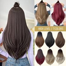 22英寸V型夹式渐变色接发，黑棕色、酒红色、棕色，耐热合成纤维假发，适合女性圣诞节、万圣节派对和日常佩戴。 - 拼色 - 查看 2