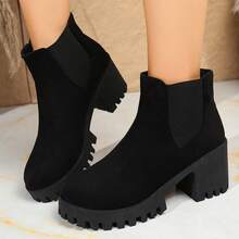 Black Thick-Heeled Suede Ankle Boots, The Thick Heel Design Is Stable And Comfortable, The Upper Is Easy To Care For, Suitable For Office, Shopping, Party And Other Occasions - màu đen - Xem 3