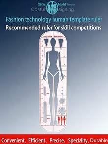 1件装时装设计尺，服装设计人体模板尺，设计技术工具，女装设计人体时尚动态图尺，草图模型效果图模板，创意透明亚克力尺，极简刻度塑料绘图尺 - 多色 - 查看 2