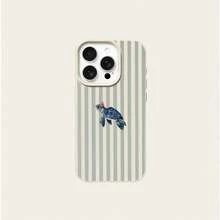 1pc TPU Material Blue Striped Floral Sea Turtle Pattern Phone Case Compatible With Apple 17 Pro Max/17/16 Pro Max/15/13/12/11, S20 FE/A15/S24/A55, Redmi Note 11/Note 12/Note 13 Pro, Full Coverage Anti-Drop Soft Protective Phone Cover - White - View 5