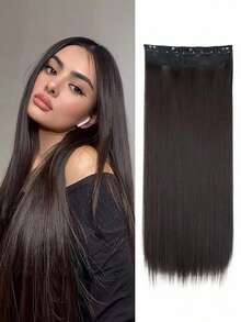 5pcs/Set Clip-In Synthetic Straight Hair Extensions, Suitable For All Hair Types, Applicable For Halloween, Christmas, Claw Clips, Hair Barrettes - Multicolor - View 2