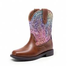 Toddler Little Boys Girls Cowboy Boots Kids Western Square Toe Riding Mid Calf Boots - 棕色/多色 - 查看 9