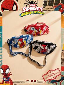 Marvel 1个漫威官方授权蜘蛛侠图案腰包，多功能斜挎包，男童休闲单肩包，轻便可调节肩带胸包，卡通零钱包，臀包，适合男孩、年轻粉丝、学生，完美适用于日常上学、户外玩耍、主题公园游玩、假期旅行、运动。 - 彩色 - 查看 1