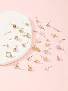 30对可爱时尚女士耳环套装，简约方形、心形、花朵设计，款式不重复，节日礼物，适合日常、休闲、派对佩戴 - 彩色 - 查看 2