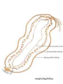 3pcs Paper Clip Necklace, Pearl Bracelet, Twisted Copper Snake Necklace Jewelry Set, Elegant & Fashionable Neck Accessories - Yellow Gold - View 6