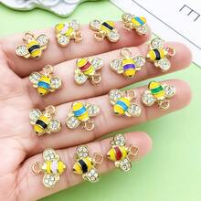 10/20pcs Enamel Bees Charms Crystal Rhinestones Honeybee Pendants Cute Animal Dangle Charms For Necklace Bracelet Jewelry Making - bee - View 3