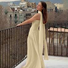 Fairy Fluttering And Ladylike Style Fashionable Temperament Street Banquet Vacation Women's Sexy Spicy Girl Sleeveless Strapless Shawl Wrapped In Chest Mesh Patchwork Dress - 黃色 - 查看 5