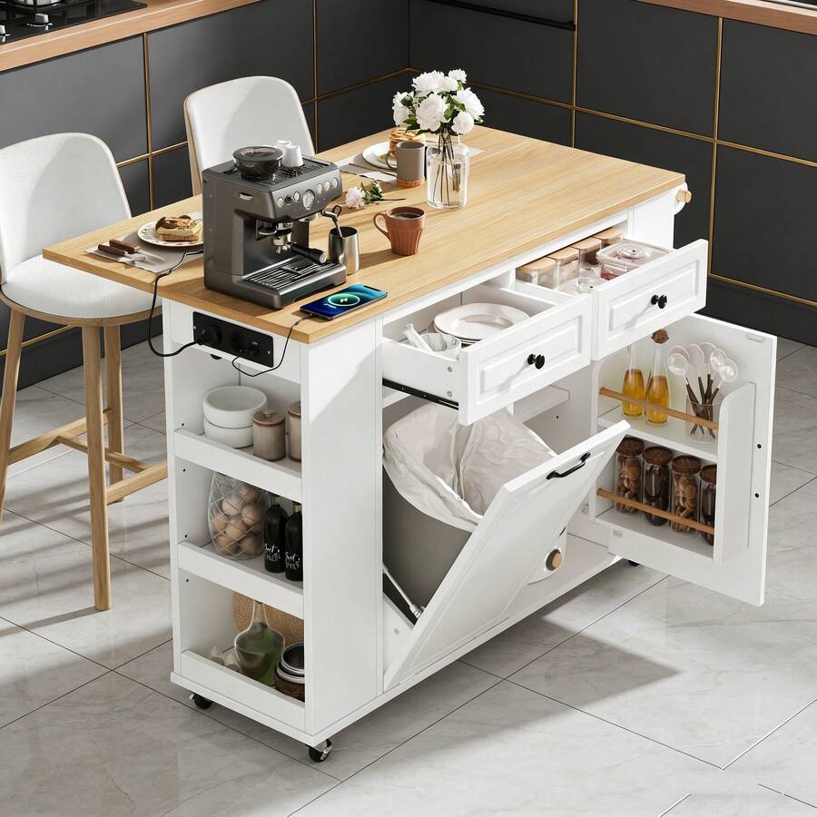 Mobile Storage Islands - White+Natural + MDF-2 - View 1