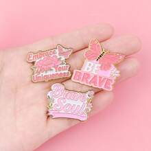 Bộ 20 chiếc huy hiệu cài áo màu hồng in chữ "Shine Brightly" dành cho bé gái, ghim cài áo tráng men, phụ kiện trang sức dễ thương cho nữ, quà tặng. - Vàng - Xem 5