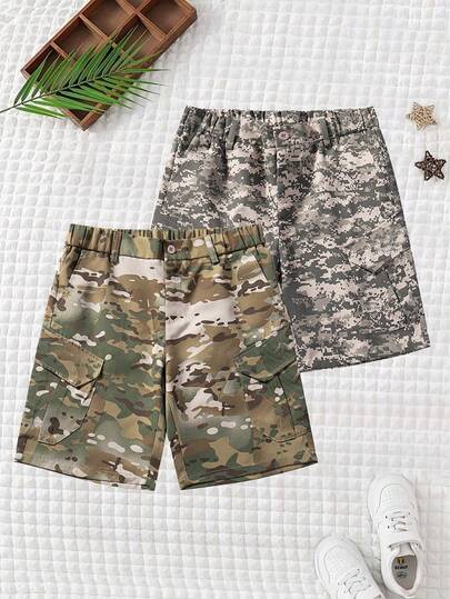 Men's Summer Outdoor Casual Camouflage Cargo Shorts, With Button Waist Design And Unique Pocket Design On Both Sides, More Fashionable. Suitable For Casual, Camping, Office, Party And Other Occasions.