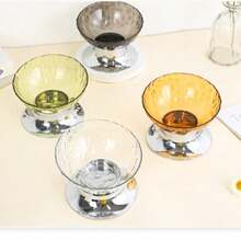 1pc Semi-Transparent Slanted Mouth High-Foot Electroplated Silver Base Pet Feeding Bowl, Efficient Neck-Protecting Base Design, Detachable Large Opening For Easy Feeding And Cleaning, Washable - 300ml - View 1