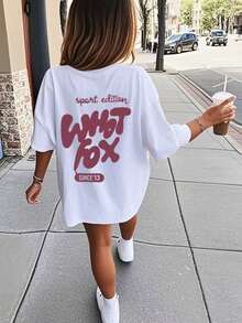 Camiseta de cuello redondo de manga corta con estampado gráfico informal para niñas preadolescentes, top de verano - Blanco - Ver 1