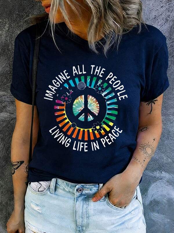 St Patricks Day Women, Imagine All The People Peace Symbol Graphic Tee, Y2K, Casual Outfits, Concert Wear, Festival Style