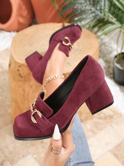 Plus Size Women's High Heel Mary Jane Pumps, Metal Buckle Decor, Fashion Thick Heel Dress Shoes, Comfortable Elegant Square Toe Pumps, Black Business Casual Formal Shoes