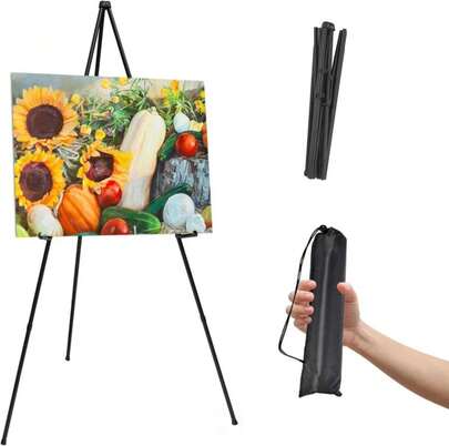 Thickened Easel Stand For Wedding Sign &Amp; Poster 63'' Portable Easels For Display Art Easel For Floor Adjustable Metal Easel Stand,Quick Set-Up Tripod Stand, Presentations,Signs,Posters (Black 1PC)