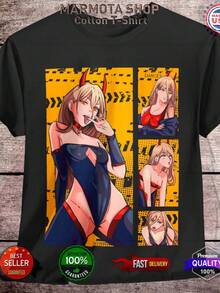 Power Waifu Ecchi Shirt Anime Tee T-Shirt Sexy Makima Kawaii Devil (8) - Black - View 1