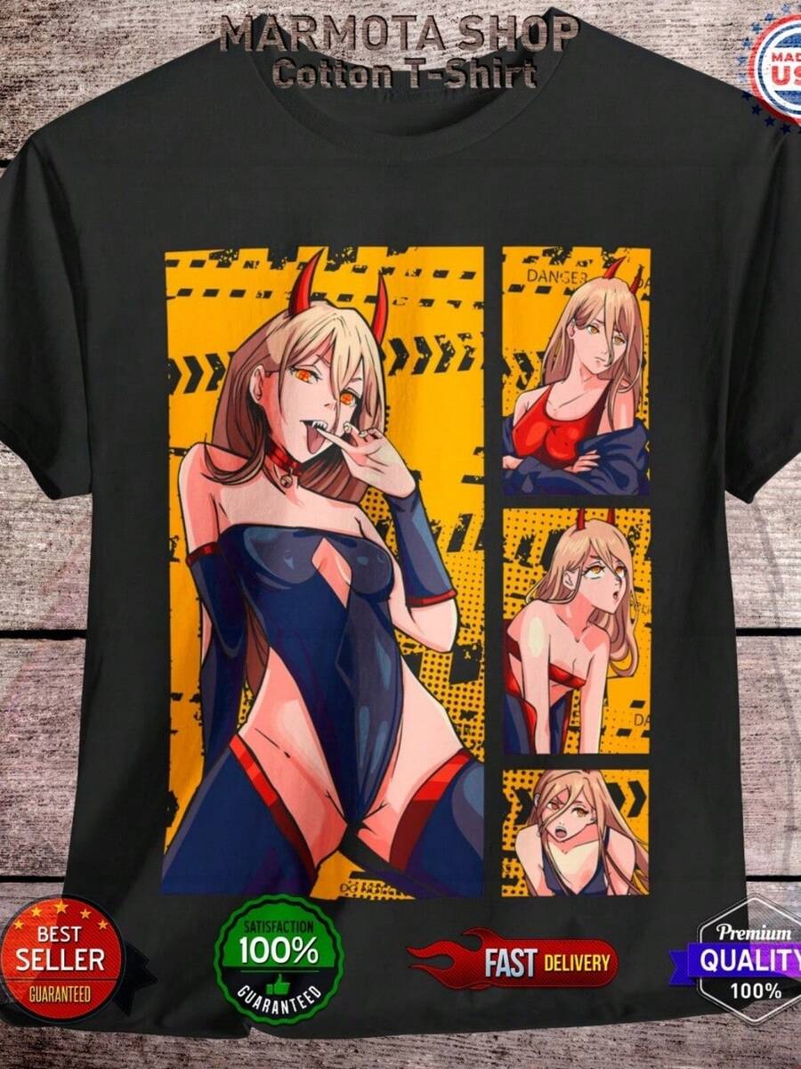 Power Waifu Ecchi Shirt Anime Tee T-Shirt Sexy Makima Kawaii Devil (8) - Black - View 1