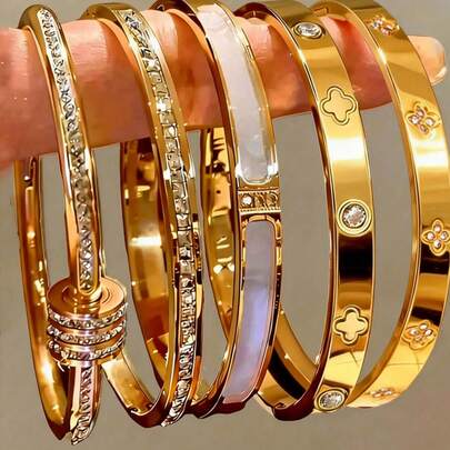 5pcs/Set Personalized Multi-Color Stainless Steel Bracelet Set, Unique Design, Fashionable, Multi-Element Design, Exquisite Ideal Gift, Non-Fading Jewelry, Stylish