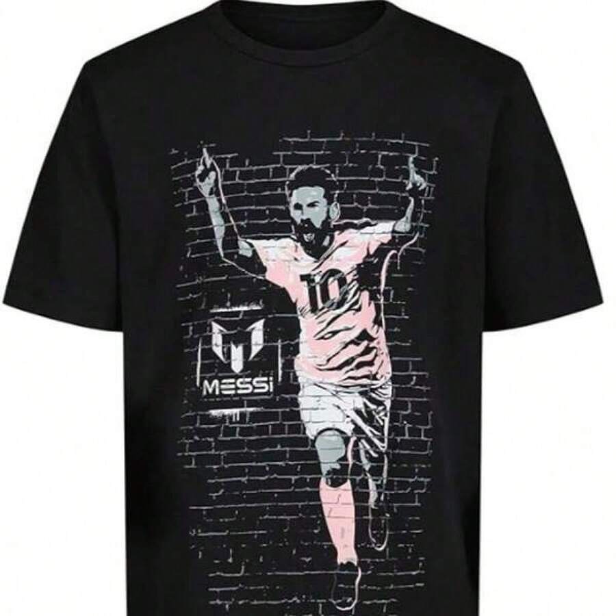 Messis Boys Lifestyle Short Sleeve T-Shirt, Slim-Fit Graphic Tee, Black - 黑色 - 查看 1