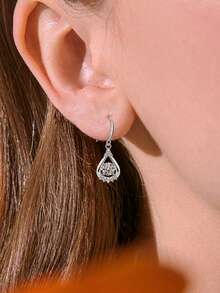 Bông tai hình giọt nước bằng bạc Sterling 925 đính đá Cubic Zirconia, không gây dị ứng, kiểu dáng thanh lịch, phù hợp để đeo hàng ngày, quà tặng sinh nhật. - Bạc - Xem 2